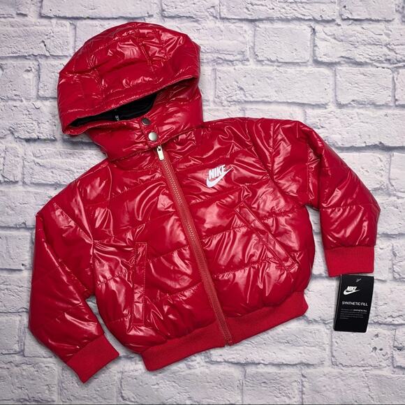 Nike Quilted Puffer Hooded Jacket in Rush Pink - Picture 1 of 9